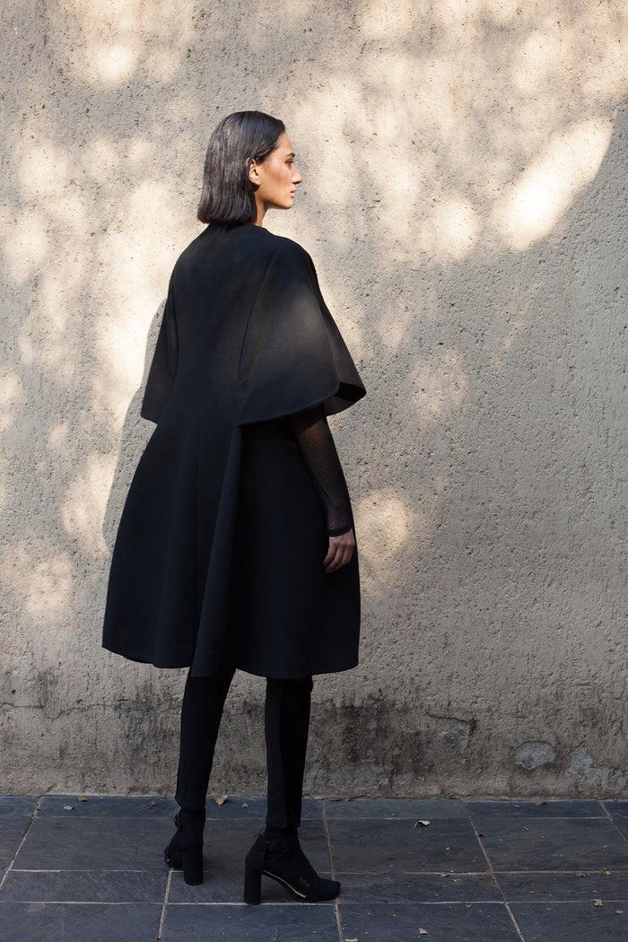 Erre Black Wool Cape Sleeve Coat