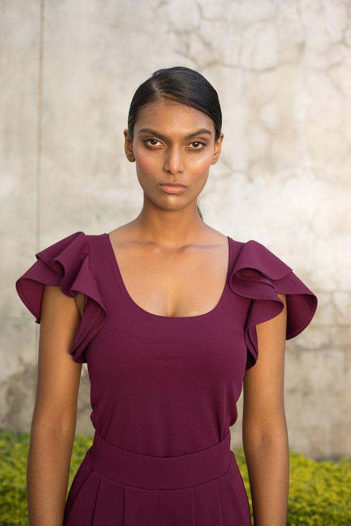 Erre Grape Flutter Sleeve Top
