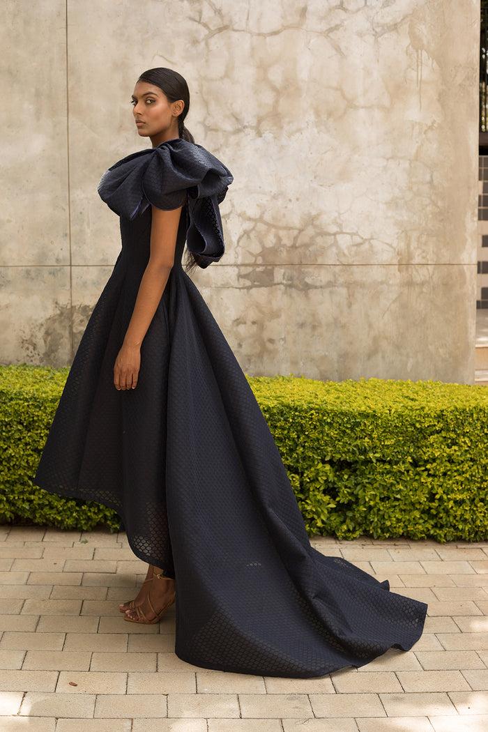 Erre Navy Double Bow Fit And Flare Dress