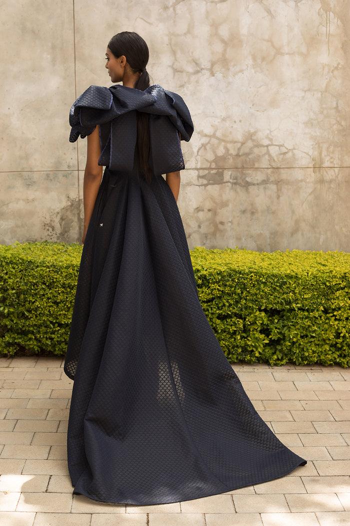 Erre Navy Double Bow Fit And Flare Dress