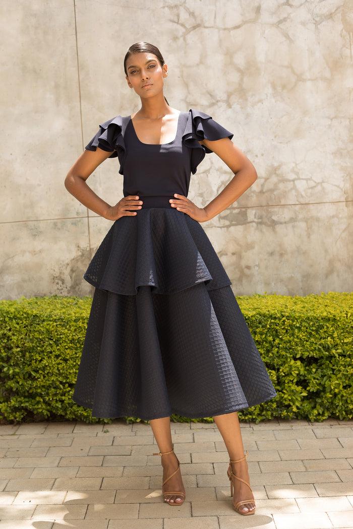 Erre Navy Double Circle Skirt