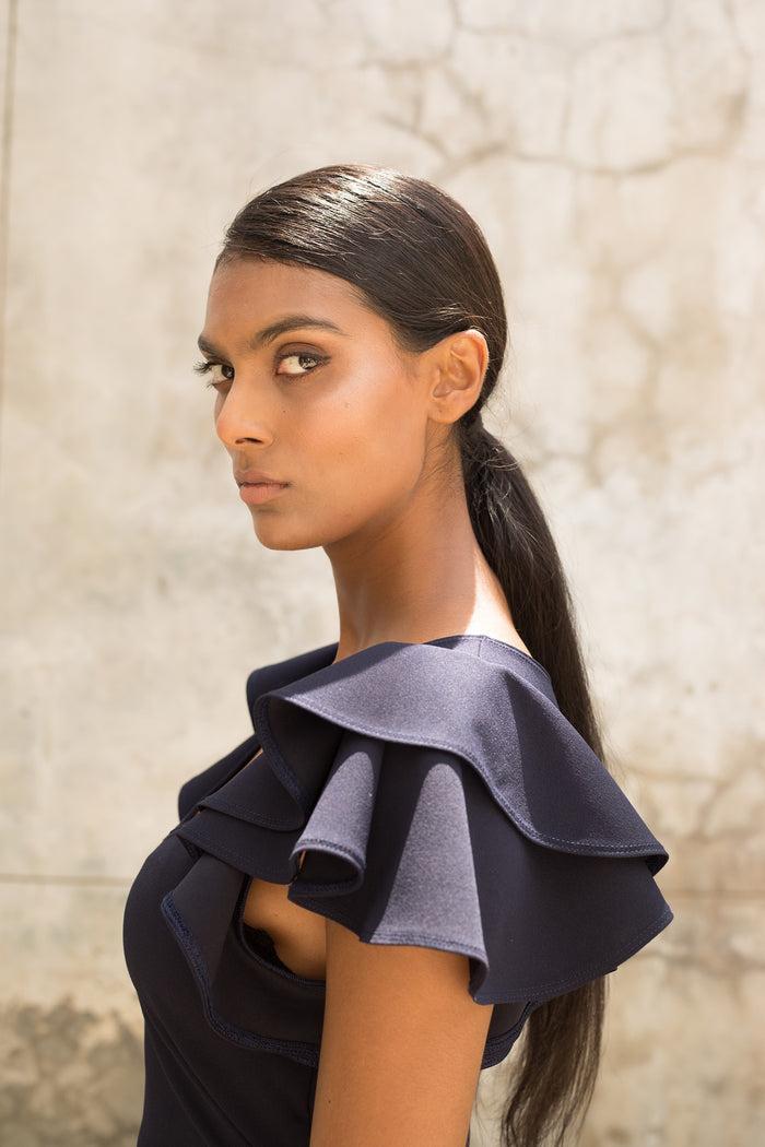 Erre Navy Flutter Sleeve Top