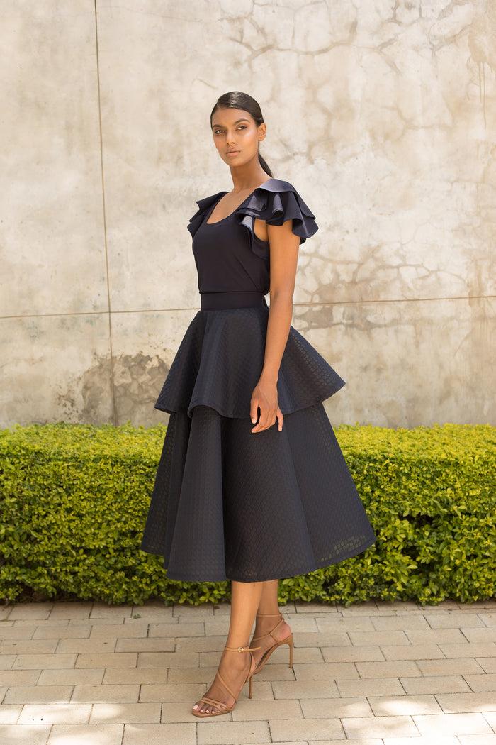 erre Navy Flutter Sleeve Top