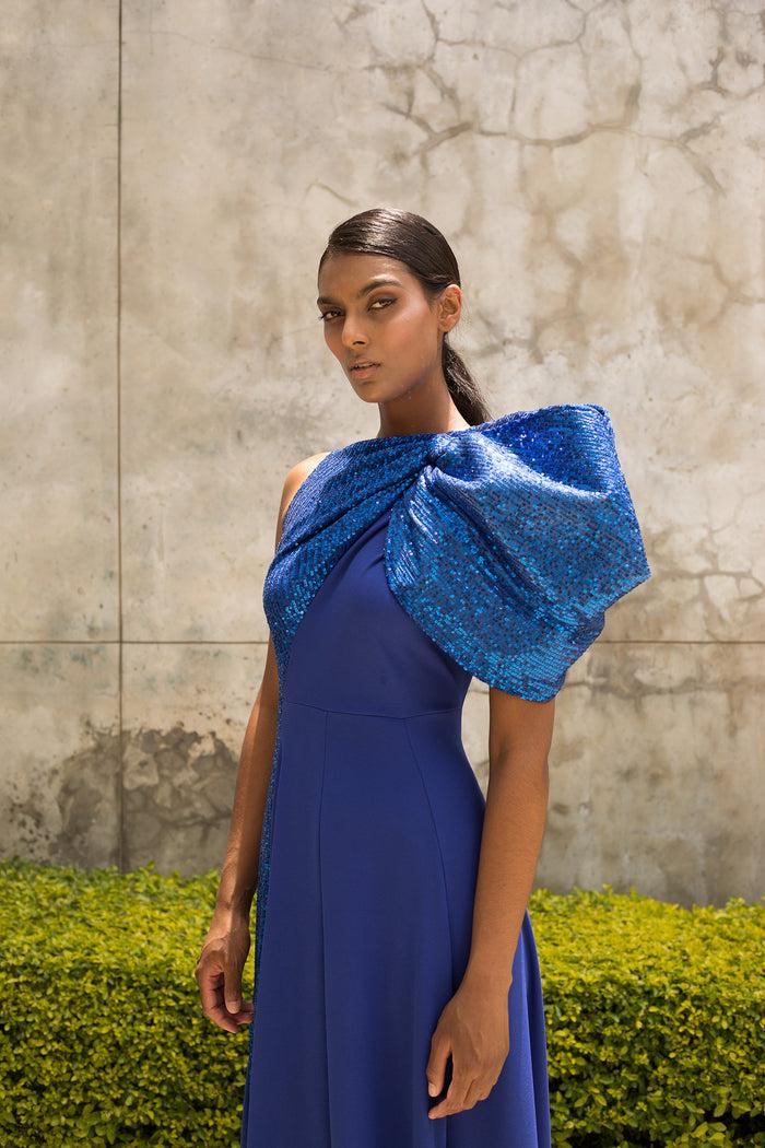 Erre Royal Blue One Shoulder Bow Dress