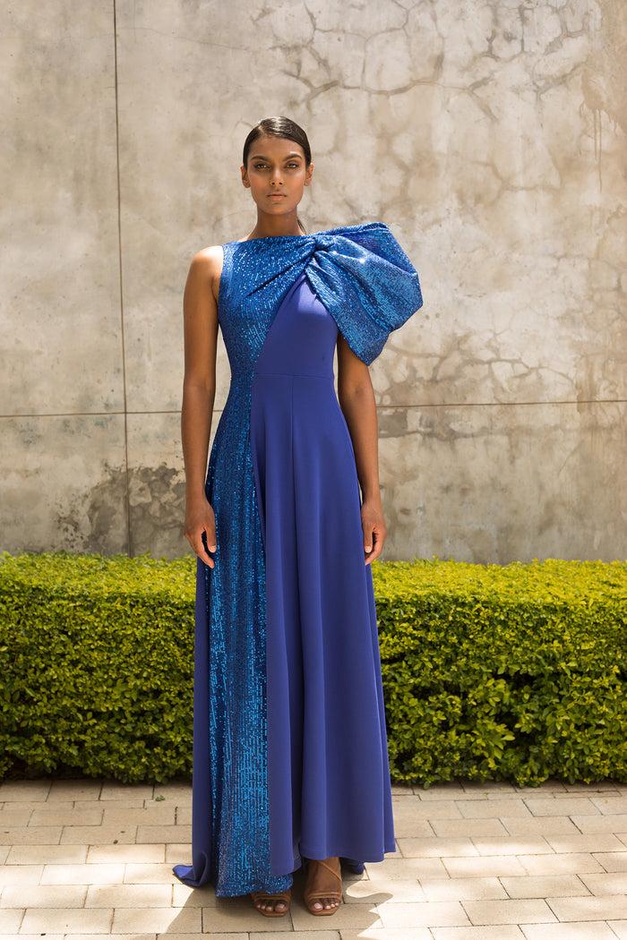 Erre Royal Blue One Shoulder Bow Dress