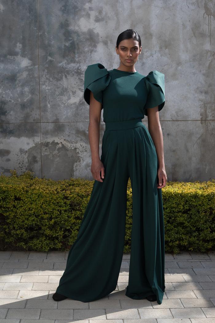 erre Spring 2022 - Emerald Green Tulip Sleeve Top