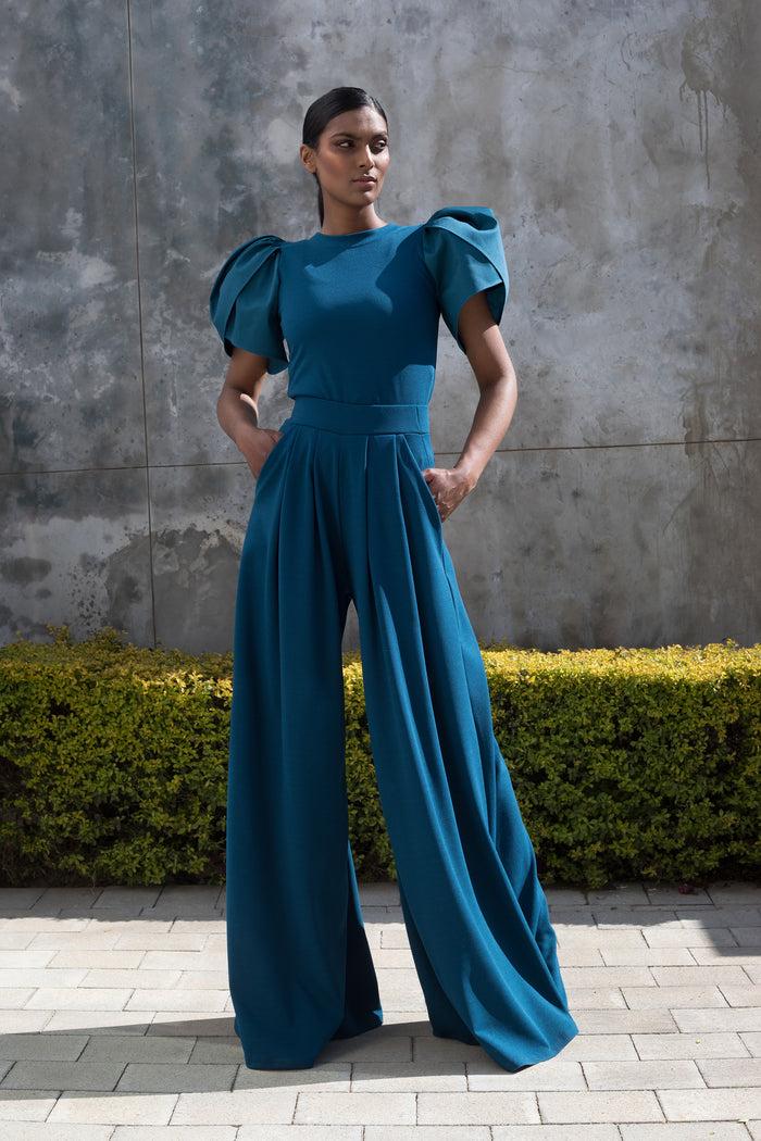 erre Spring 2022 - Moroccan Blue Tulip Sleeve Top