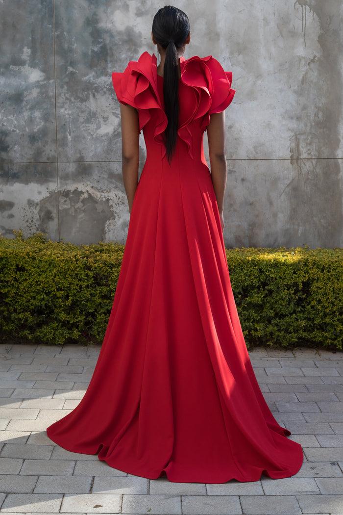Erre Spring 2022 - Red FLOUNCE Evening Dress