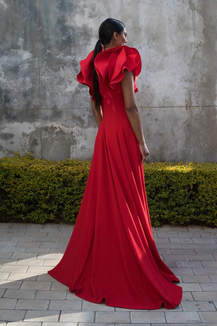 Erre Spring 2022 - Red FLOUNCE Evening Dress