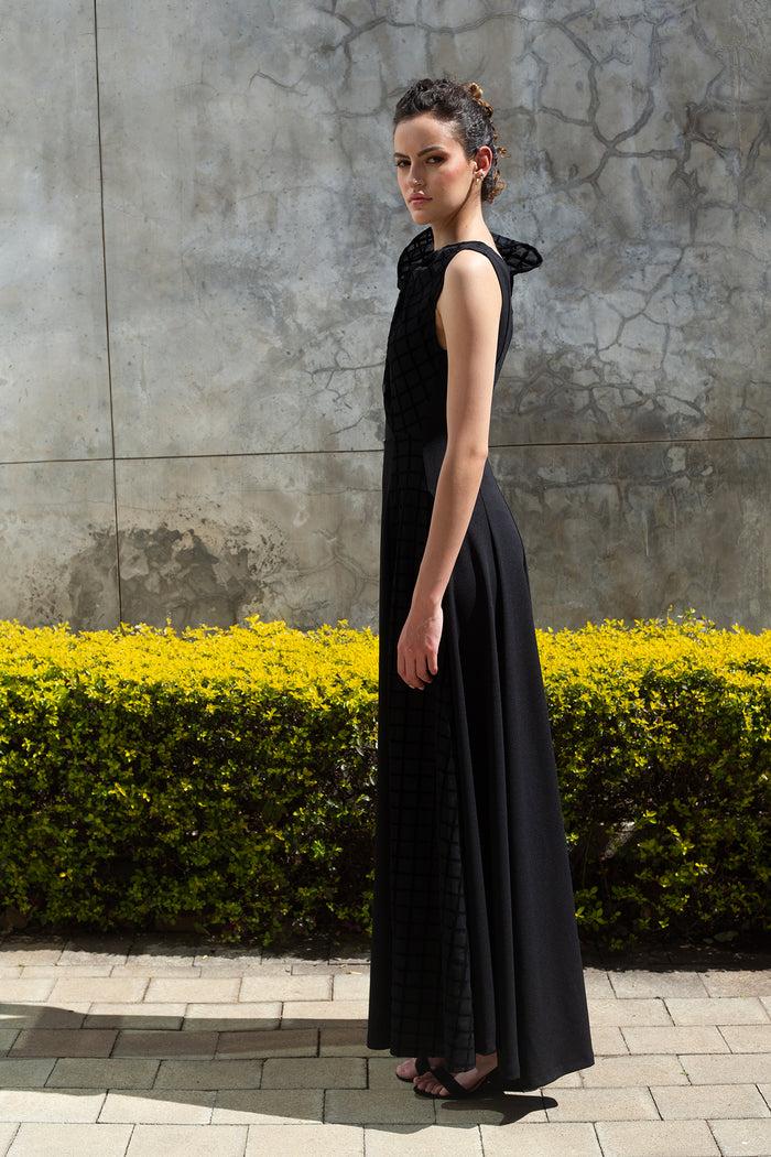 Erre The Asymmetrical Drape Dress - Black Grid Mesh