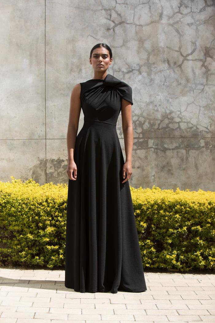 erre The Asymmetrical Drape Dress Black