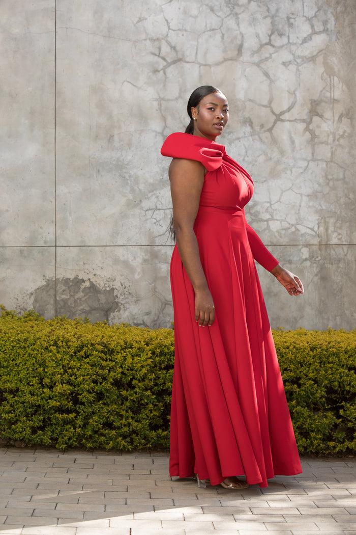 Erre The Asymmetrical Drape Dress Red