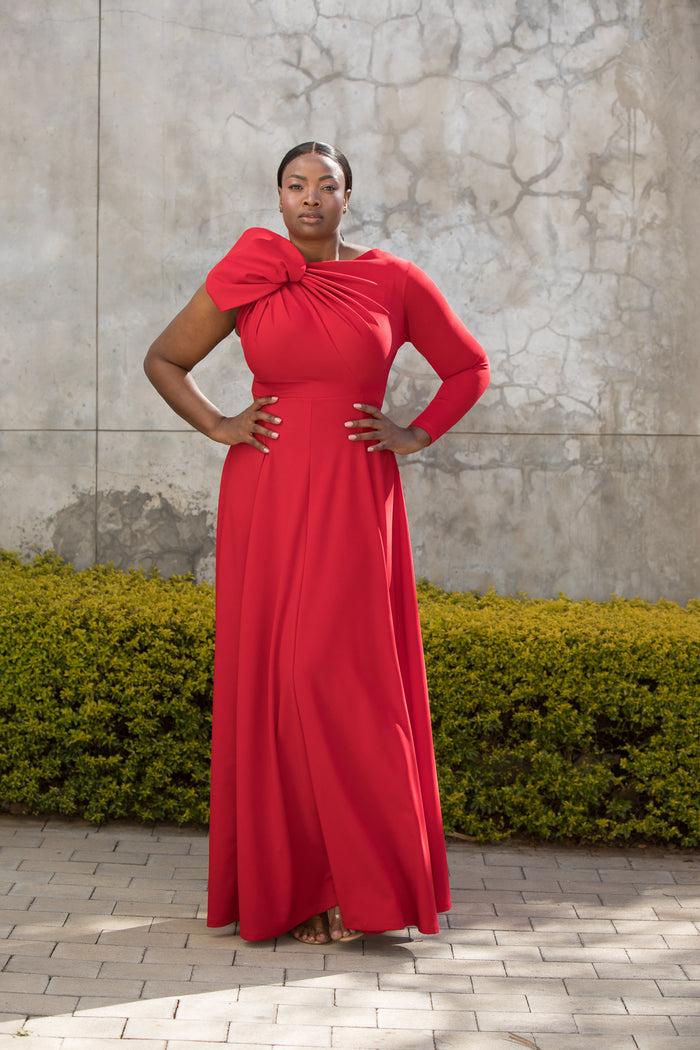 erre The Asymmetrical Drape Dress Red