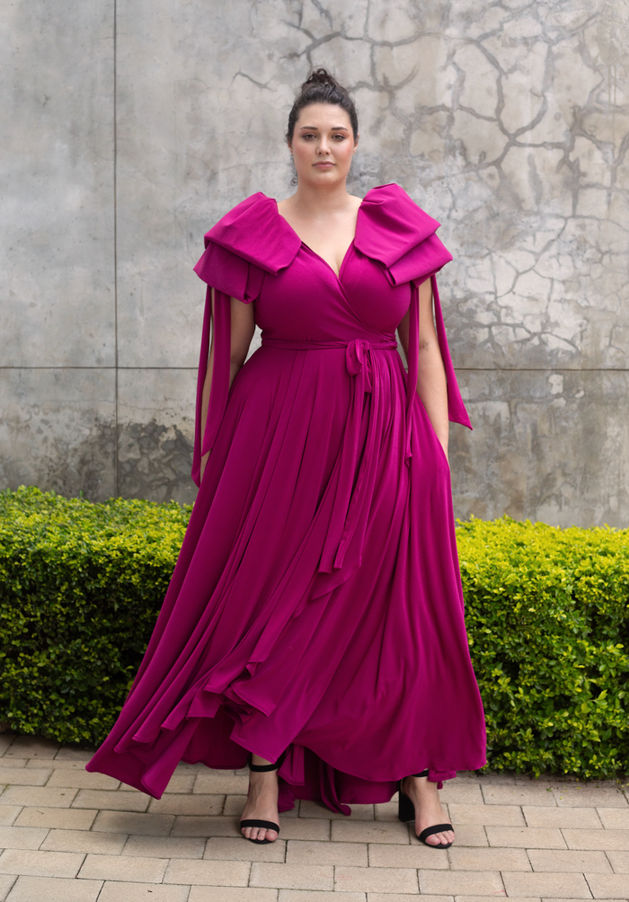 erre The Bow Sleeve Wrap Dress - Magenta