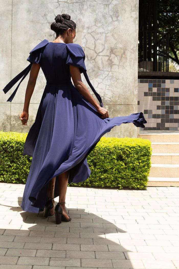 Erre The Bow Sleeve Wrap Dress - Navy