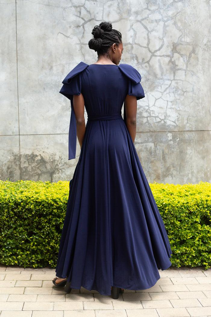 Erre The Bow Sleeve Wrap Dress - Navy