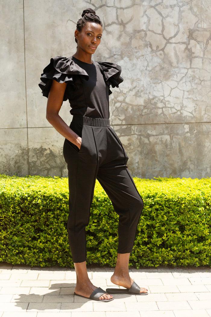 Erre The Cotton Ruffle Sleeve Top - Black