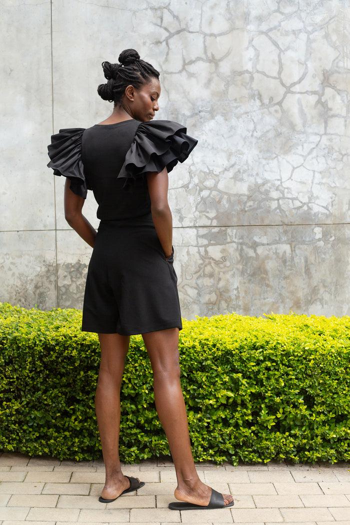Erre The Cotton Ruffle Sleeve Top - Black