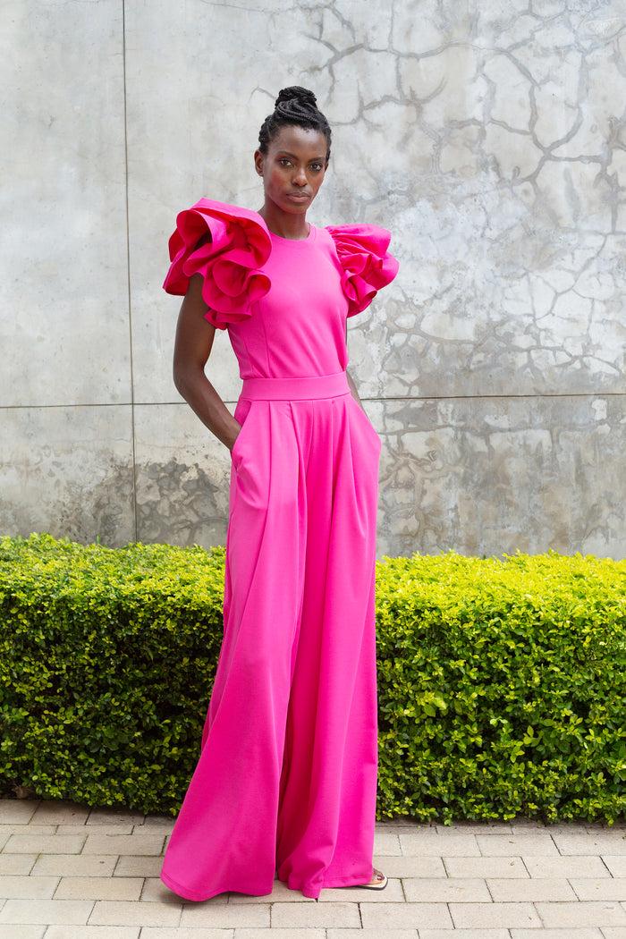 Erre The Cotton Ruffle Sleeve Top - Hot Pink