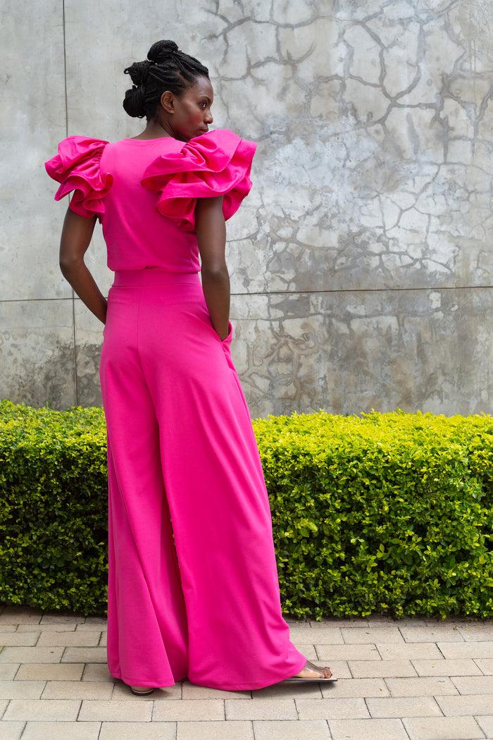 Erre The Cotton Ruffle Sleeve Top - Hot Pink