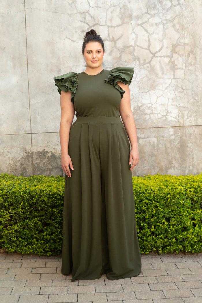 Erre The Cotton Ruffle Sleeve Top - Olive