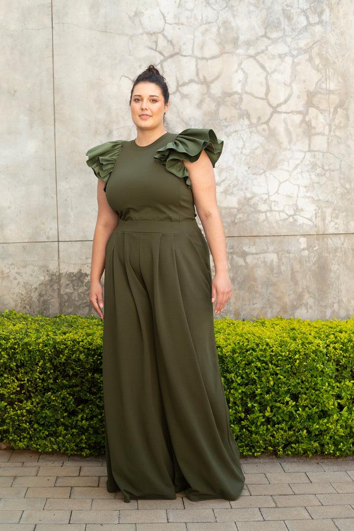 Erre The Cotton Ruffle Sleeve Top - Olive