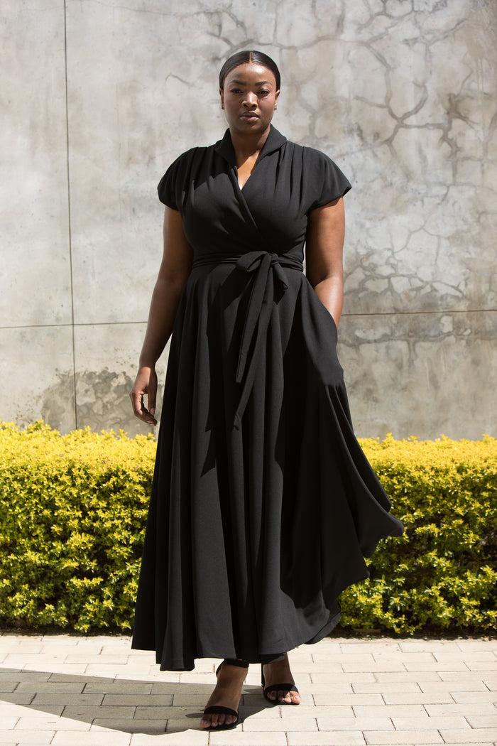 erre The Fold Wrap Dress Maxi Black