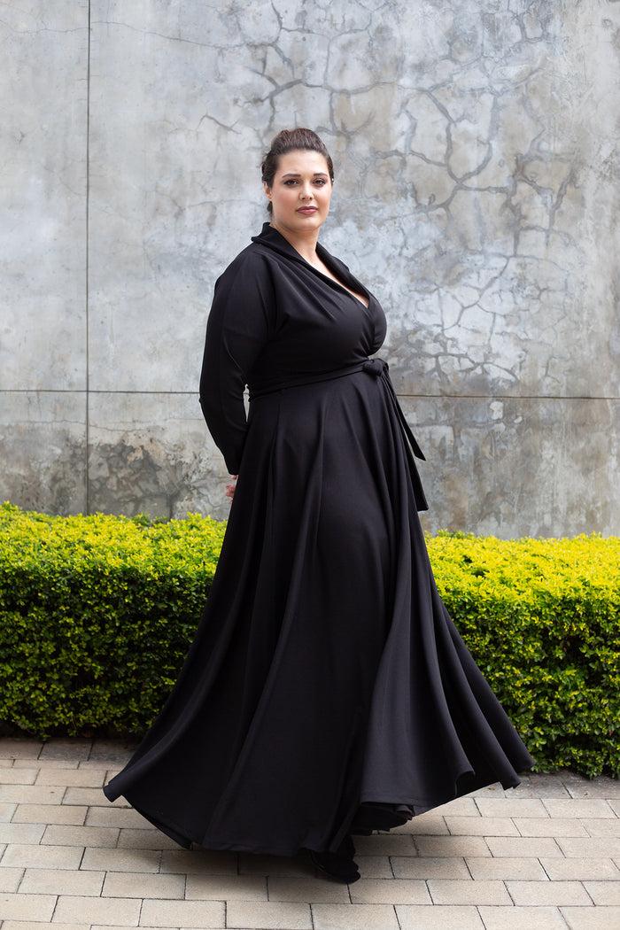 Erre The Fold Wrap Dress Maxi Long Sleeves- Black