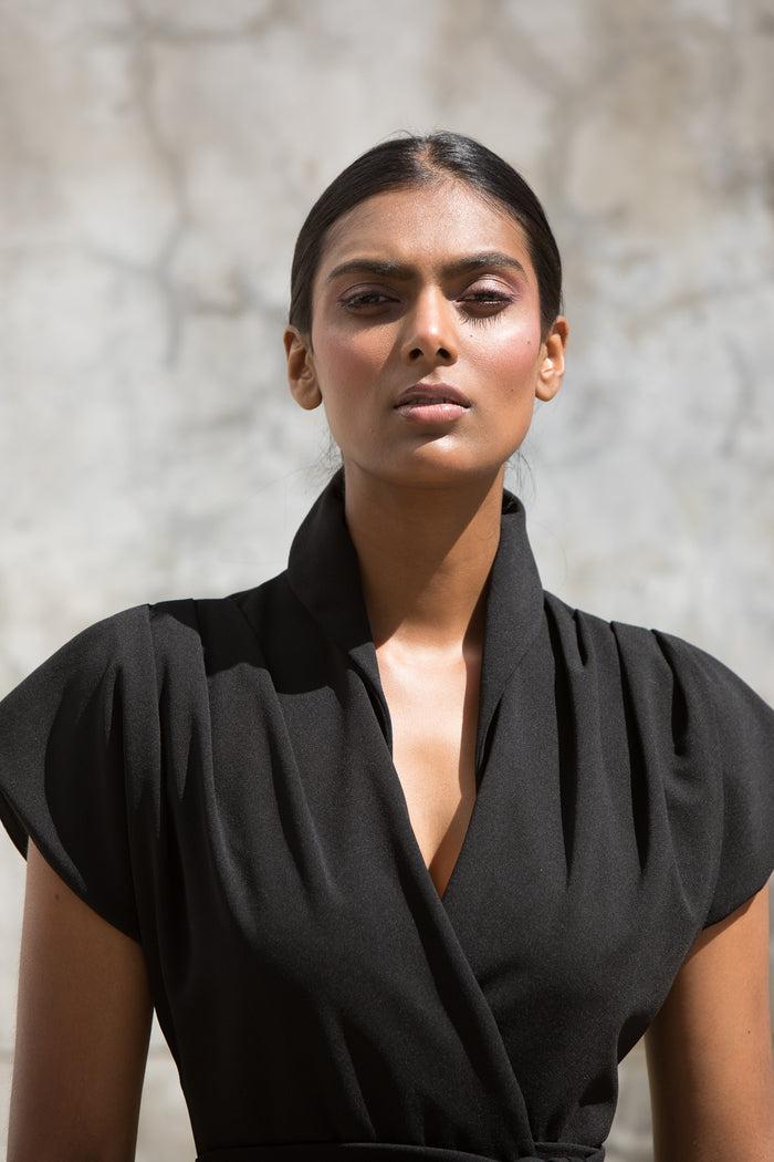 Erre The Fold Wrap Dress Midi Black