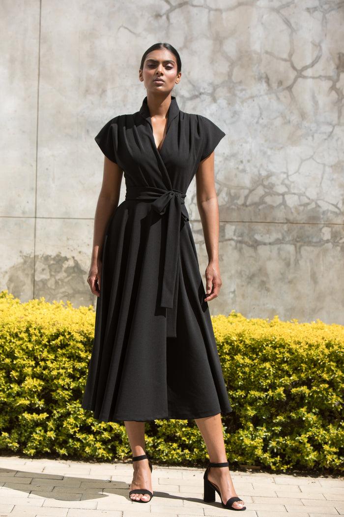 erre The Fold Wrap Dress Midi Black