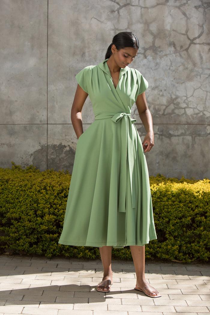 Erre The Fold Wrap Dress Midi Mint Green