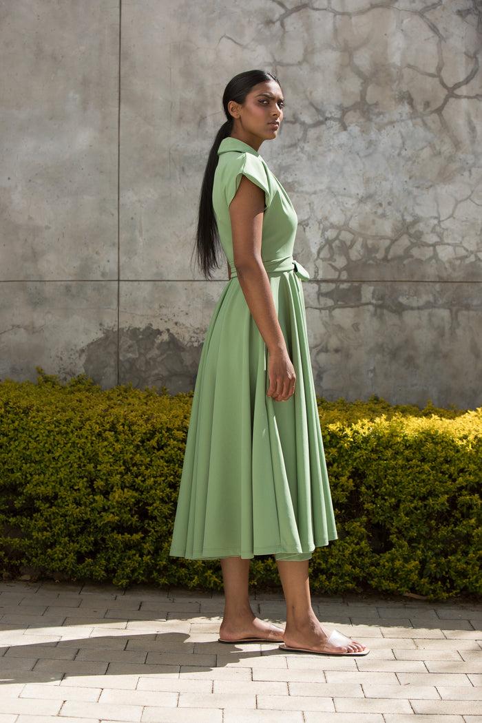 Erre The Fold Wrap Dress Midi Mint Green