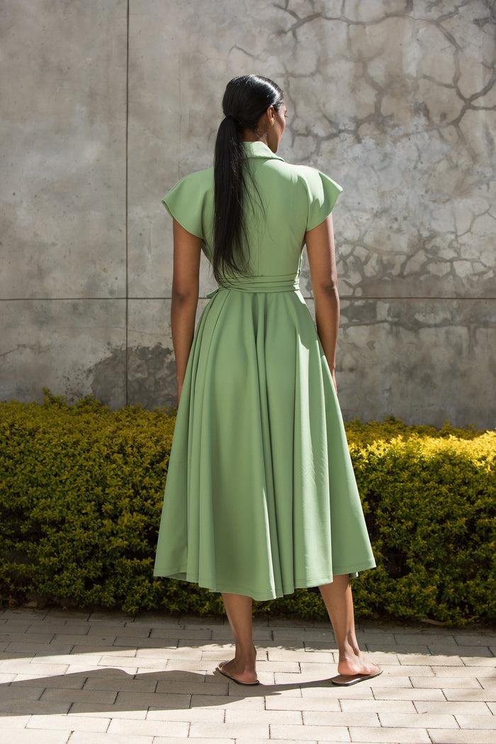 Erre The Fold Wrap Dress Midi Mint Green