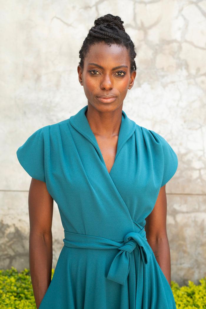 Erre The Fold Wrap Dress Midi Morrocan Blue