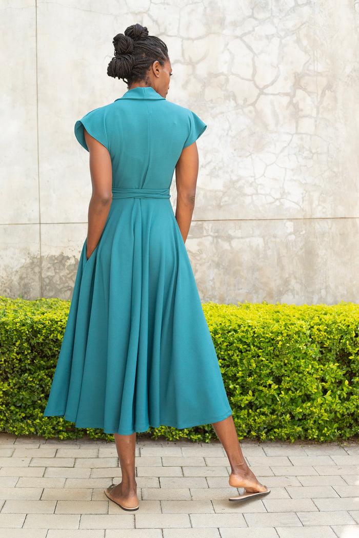 Erre The Fold Wrap Dress Midi Morrocan Blue