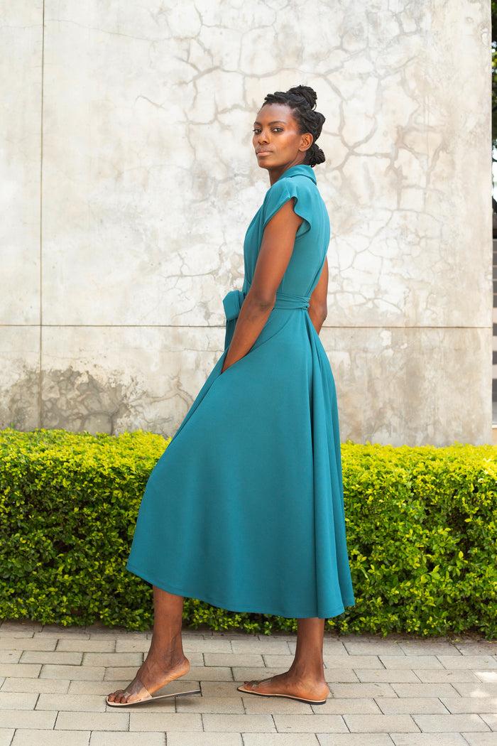 Erre The Fold Wrap Dress Midi Morrocan Blue