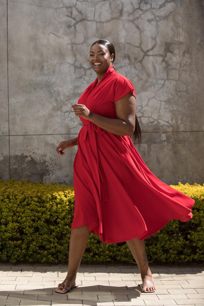 Erre The Fold Wrap Dress Midi Red