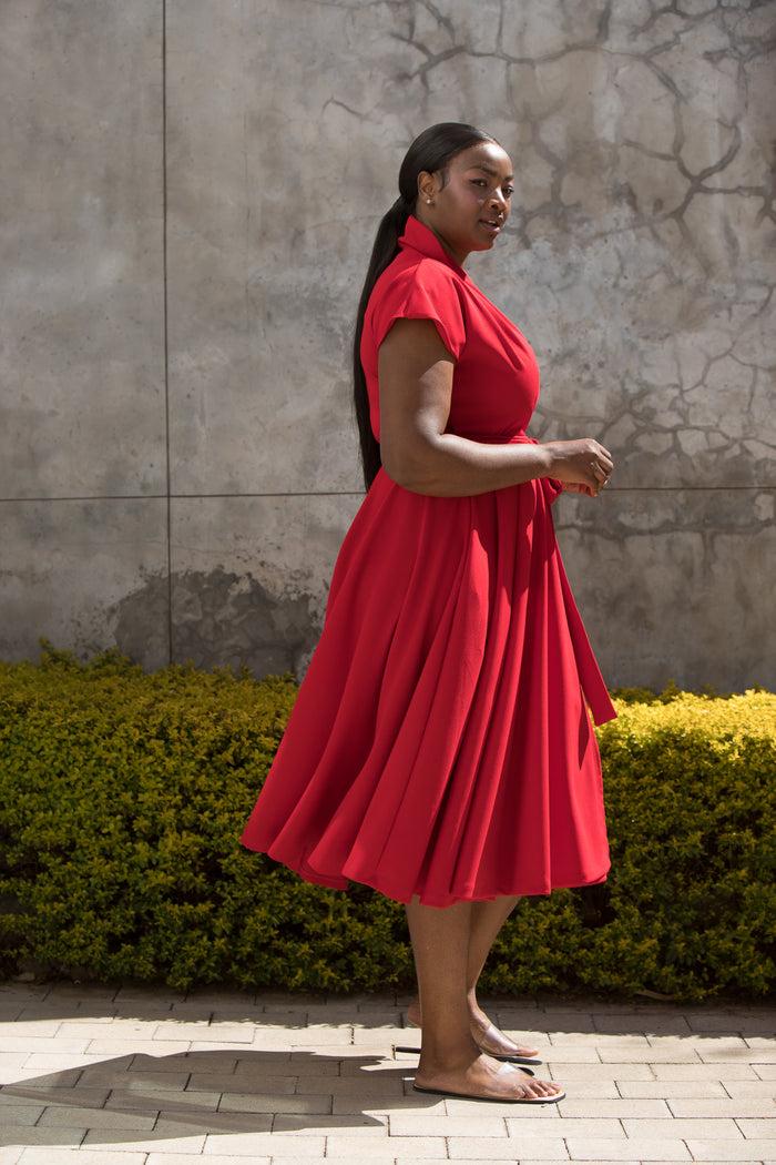 Erre The Fold Wrap Dress Midi Red