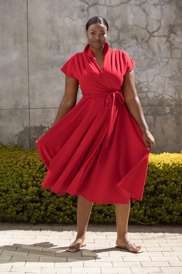 erre The Fold Wrap Dress Midi Red
