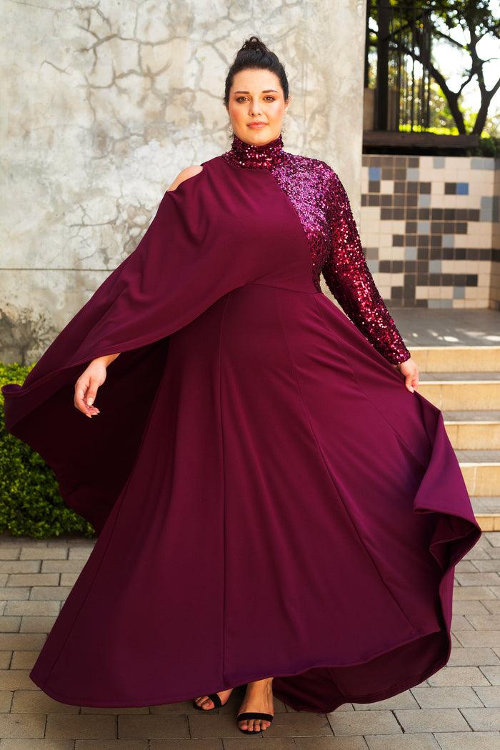 Erre The Mantilla Evening Dress - Grape