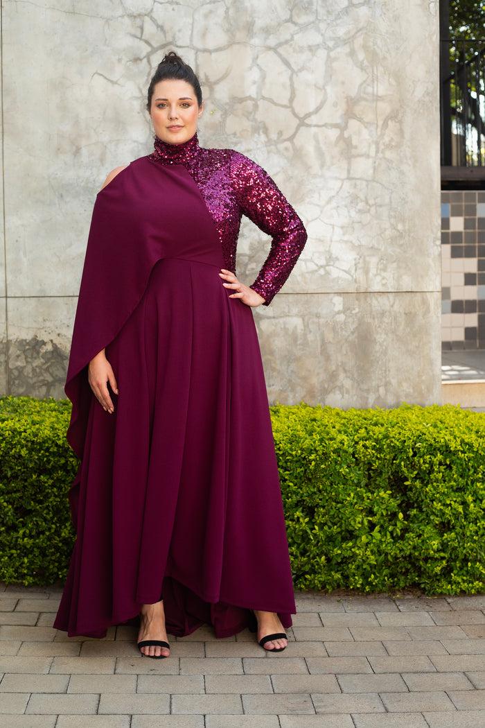 Erre The Mantilla Evening Dress - Grape