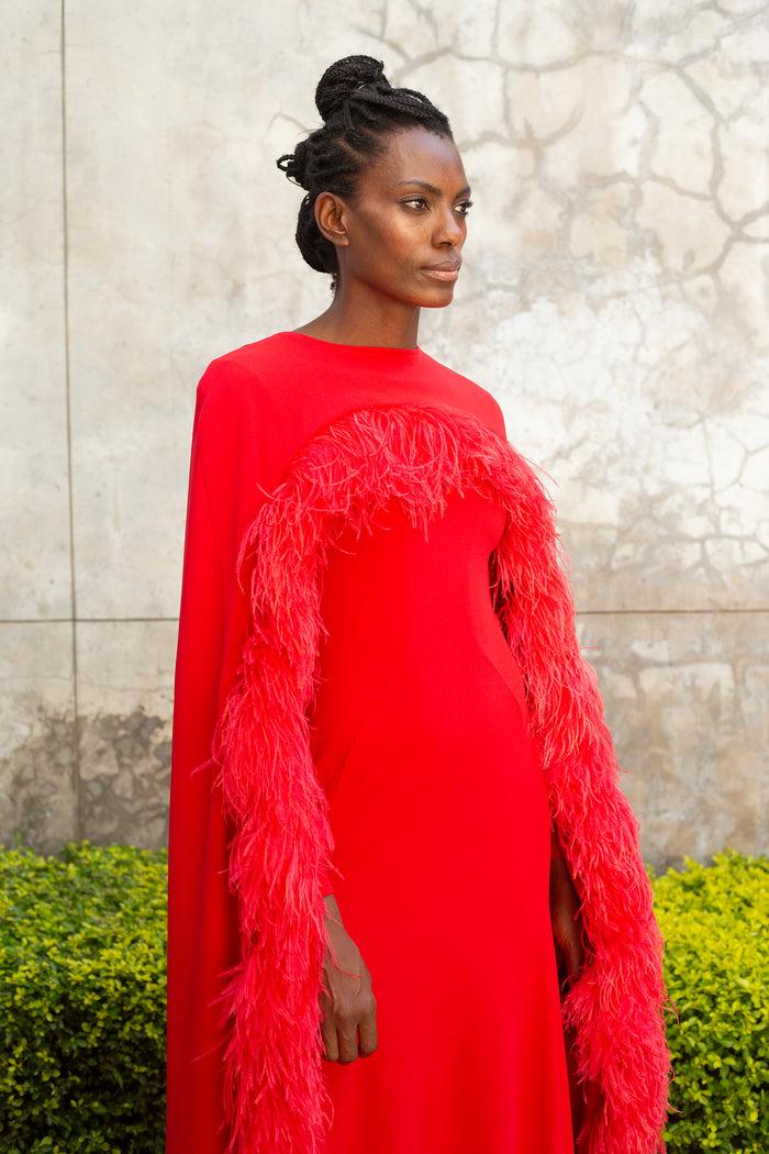 Erre The Mantle Feather Dress - Red