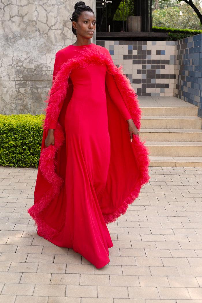 Erre The Mantle Feather Dress - Red