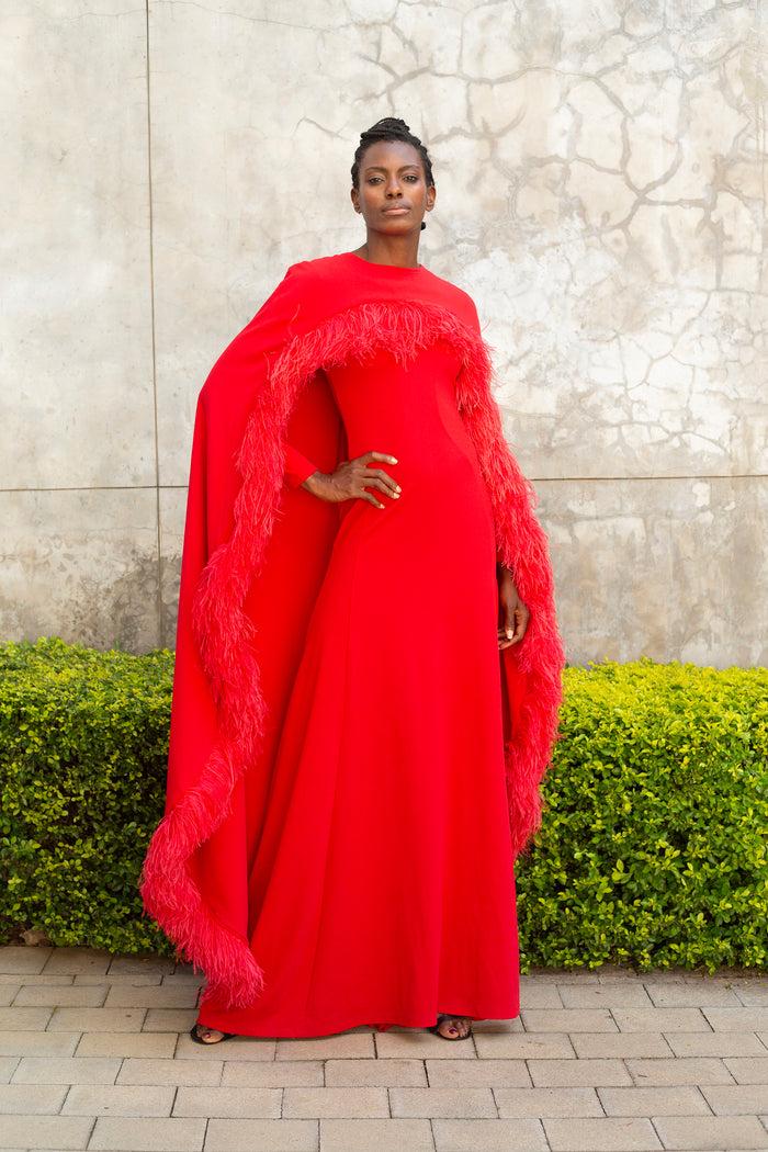 Erre The Mantle Feather Dress - Red