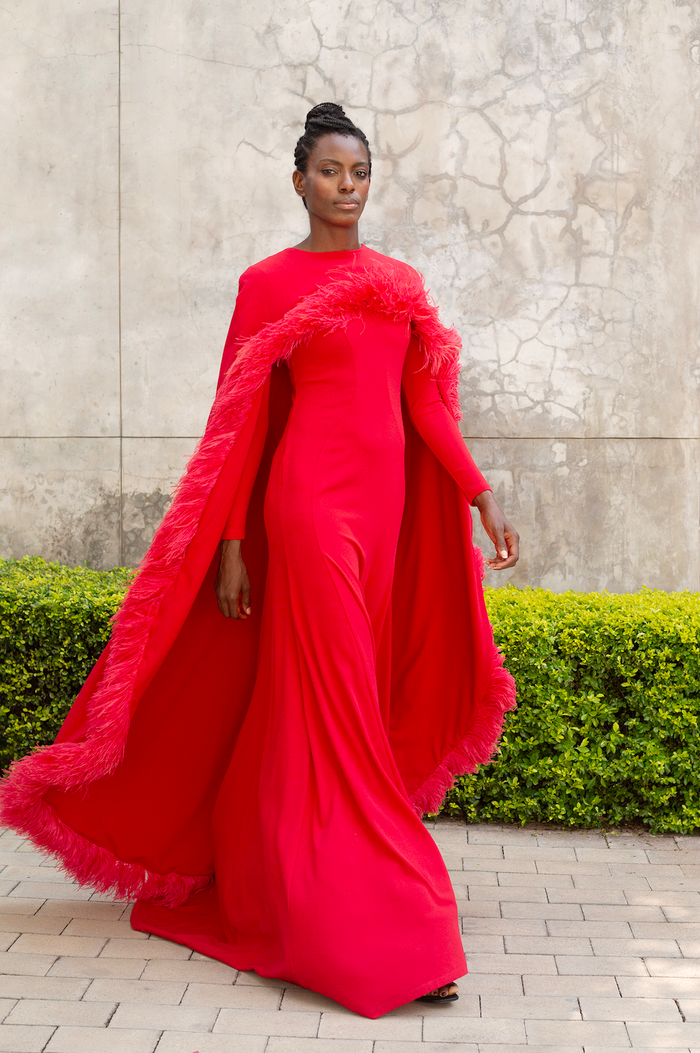 erre The Mantle Feather Dress - Red