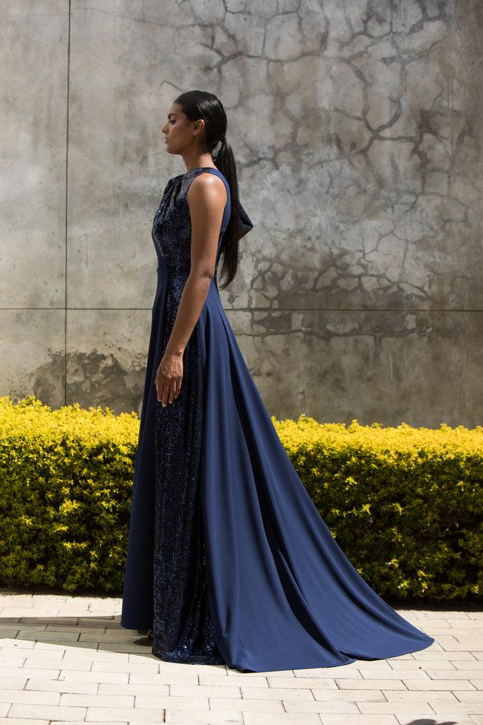 Erre The One Shoulder Bow Dress Navy