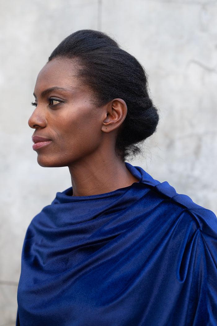 Erre Velvet Drape Top - Imperial Blue