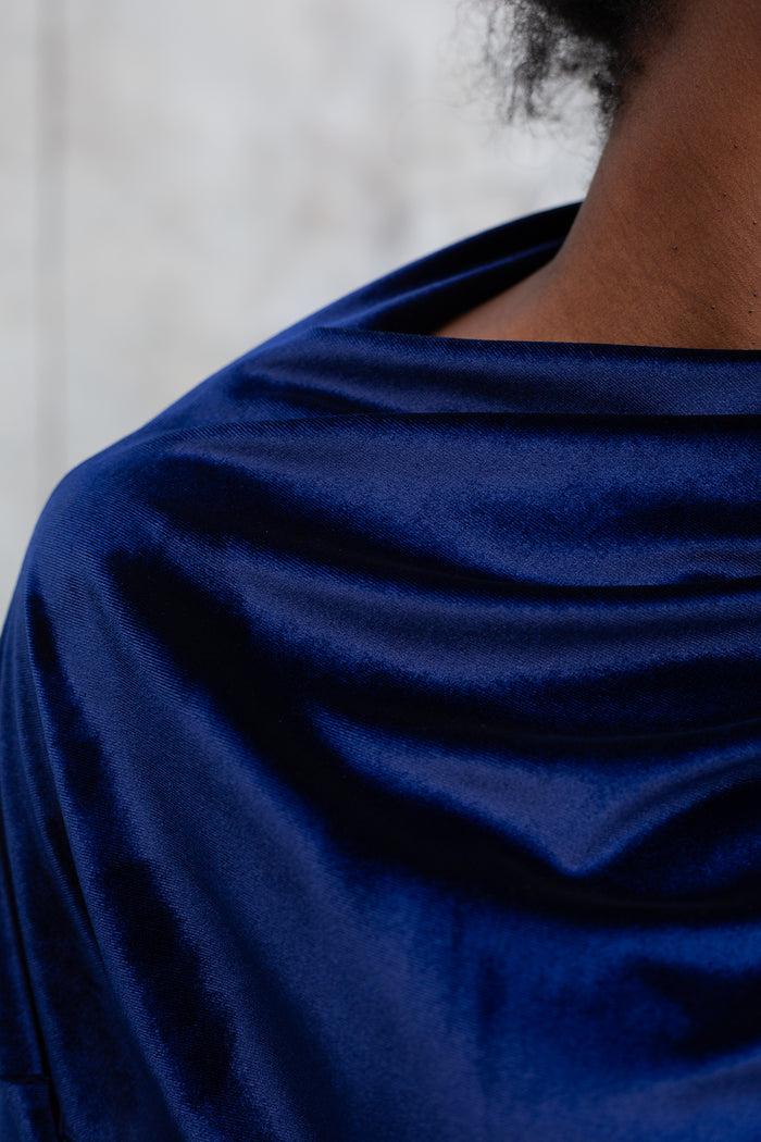 Erre Velvet Drape Top - Imperial Blue