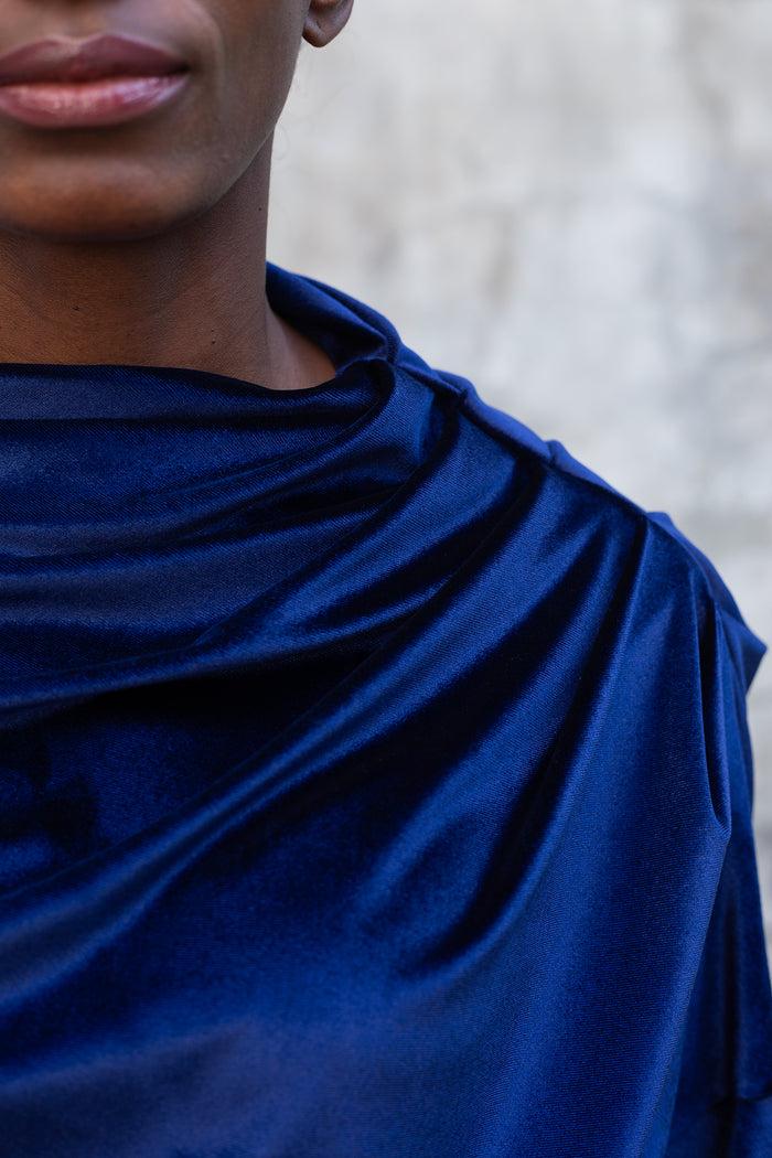 Erre Velvet Drape Top - Imperial Blue
