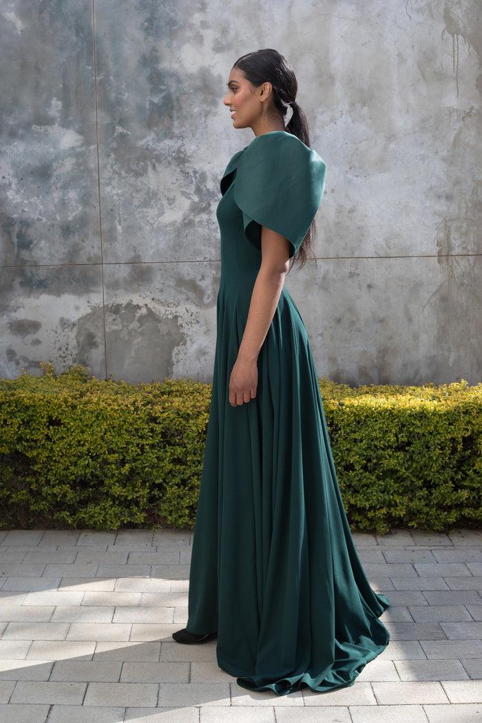 Erre Spring 2022 - Emerald Green Tulip Sleeve Evening Dress
